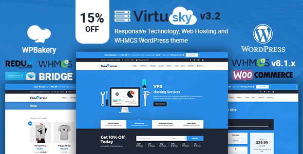 VirtuSky v3.4.1 Responsive Web Hosting and WHMCS WordPress Theme