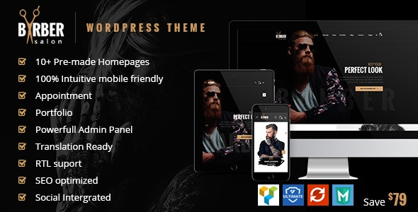Barber (v2.0.0) Hair, Tattoo & Beauty Salons WordPress Theme [Activated]
