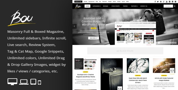 Bou v3.1 Masonry Review Magazine Blog WordPress Theme