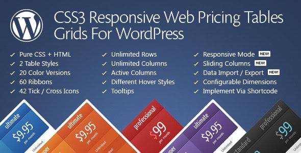 CSS3 Responsive WordPress Compare Pricing Tables v11.5