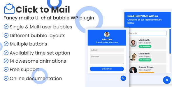 Click to mail v1.0 Fancy Mailto UI chat bubbles WordPress plugin