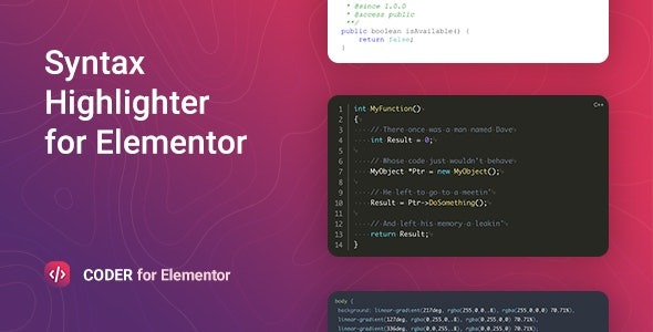 Coder v.1.0.11 – Syntax Highlighter for Elementor