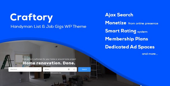 Craftory (v2.0.1) Craftsmen Directory Listing & Job Board WordPress Theme