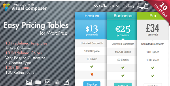 Easy Pricing Tables WordPress Plugin v2.4