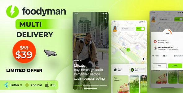 Foodyman – Multi – Restaurant (and Grocery) Delivery App (iOS&Android) v2024-10