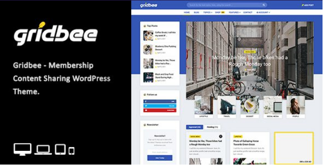 Gridbee v1.7 Content Sharing WordPress Theme