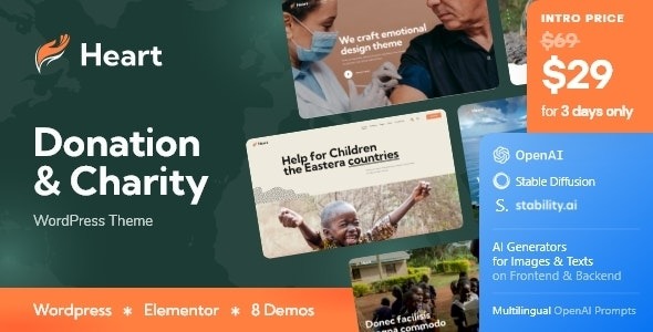 Heart (v1.1.0) Donation & Charity Non-Profit WordPress Theme + AI