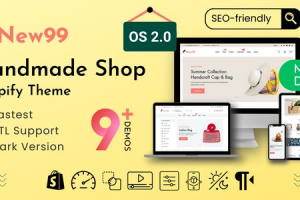 New99 v2.1.1 Handmade Shop Shopify Theme OS 2.0, Dark Demo, RTL Support