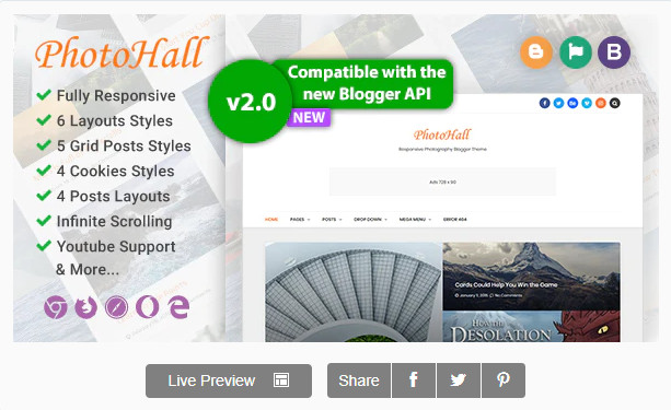 PhotoHall v2.5 Responsive Photography Blogger Theme