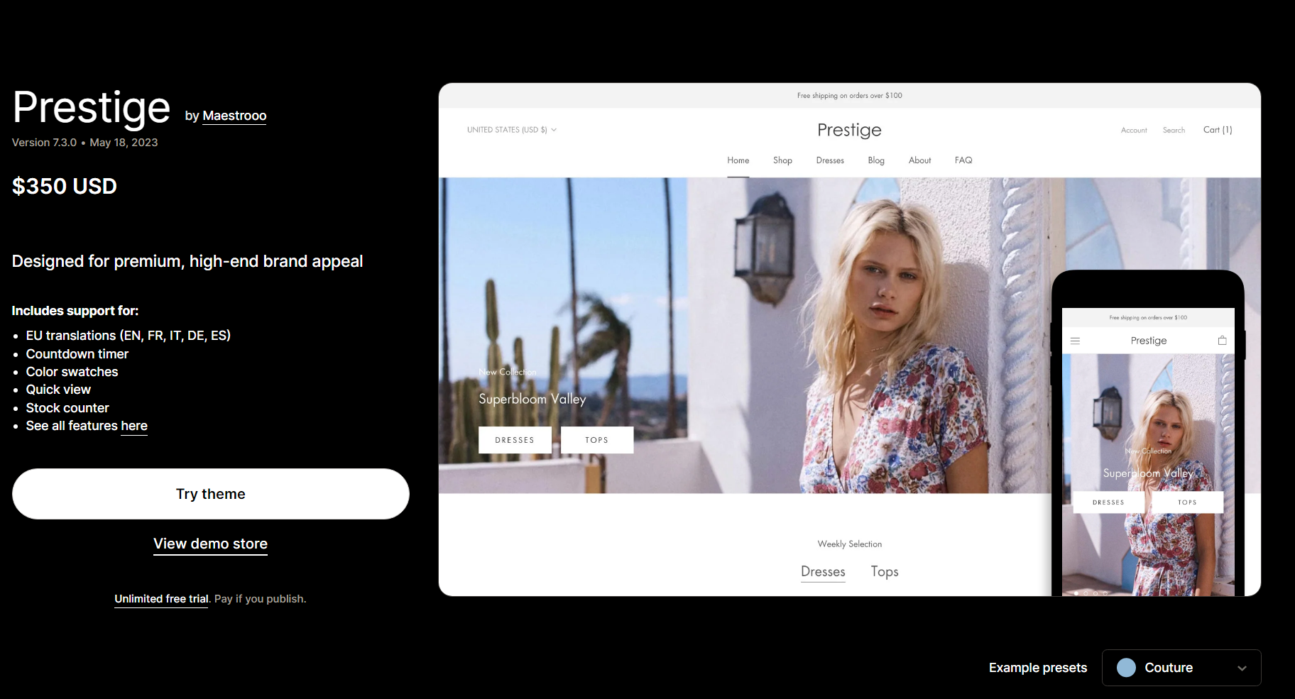 Prestige Shopify Theme v.7.3.1
