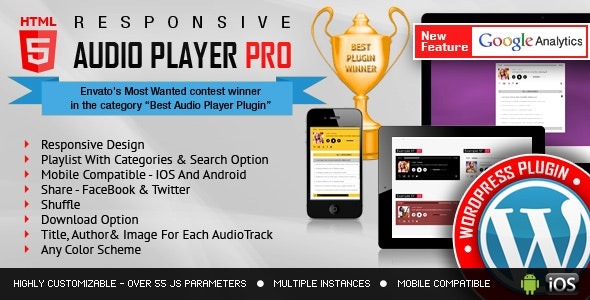 Responsive HTML5 Audio Player PRO (v3.5.7) WordPress Plugin