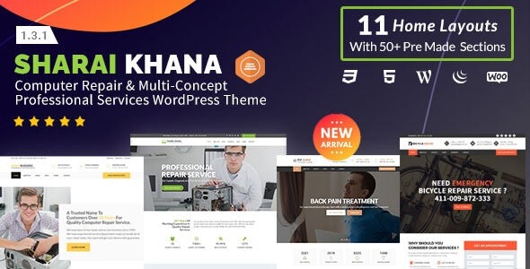 Sharai Khana (v1.3.5) Computer Repair & Multi-Concept Professional Services WordPress Theme