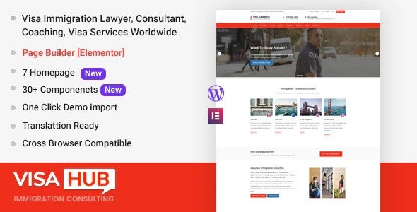 VisaHub v1.2.3 Immigration Consulting WordPress Theme