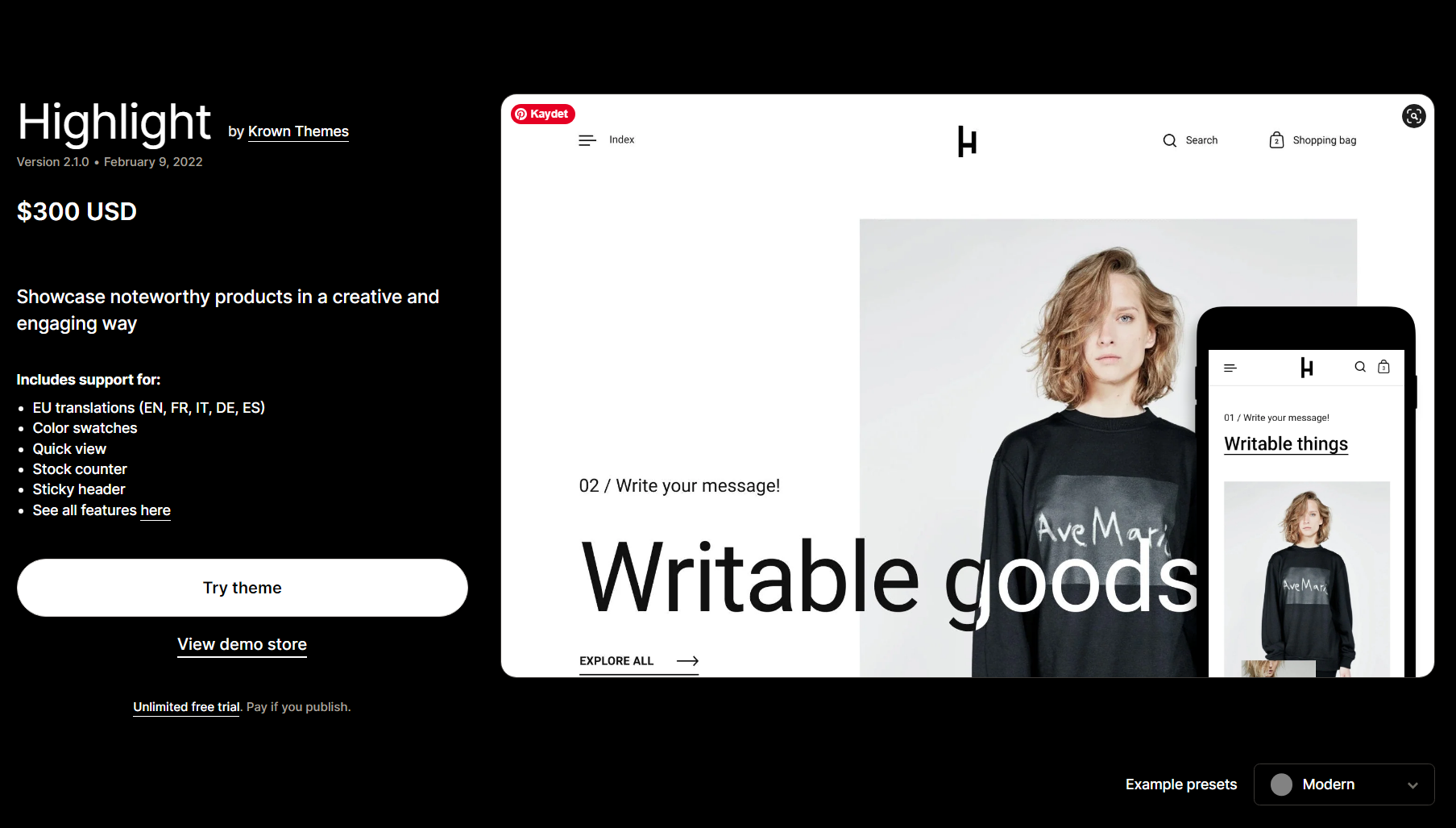Highlight Shopify Theme v2.1.0