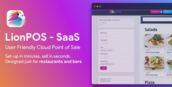 Lion POS - 带平面图的餐厅和酒吧 SaaS 销售点脚本