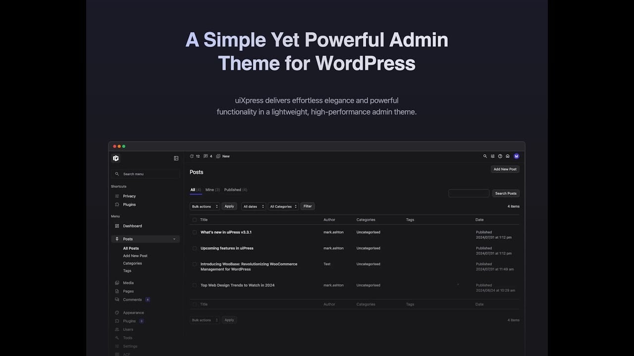 uiXpress (v1.0.20) WordPress Plugin (Activated)