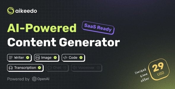 Aikeedo (v2.12.1) SAAS / OpenAI – AI Chat, Content, Image, Voice, Code [Activated]