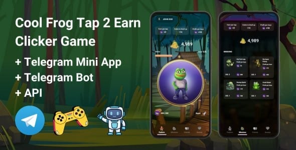 1.0.0 CoolFrog Tap2Earn Clicker 游戏，带有 Telegram Mini 应用程序 + API + Bot
