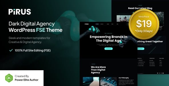 Pirus v1.0.0 Dark Digital Agency FSE WordPress Theme