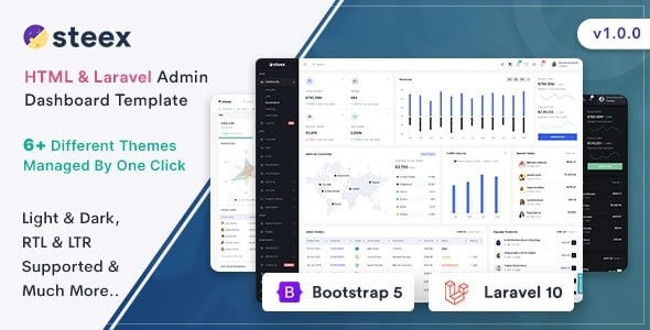 Steex - HTML 和 Laravel 管理仪表板模板 1.4.0