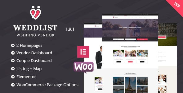 Weddlist - 婚礼供应商目录 WordPress 主题 1.7.4