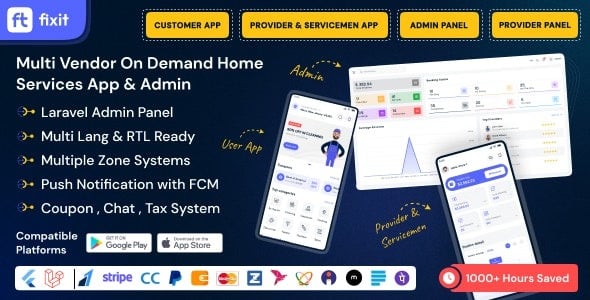 Fixit v1.0.3 Multi Vendor On Demand, Handyman, Home service Flutter App with Admin Complete Solution