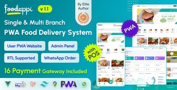 FoodAppi v1.4 PWA Food Delivery System and WhatsApp Menu Ordering with Admin Panel | Restaurant POS [Activated]