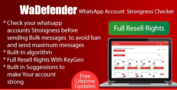 WaDefender (v3.0.0) WhatsApp Account Strongness Checker for bulk sending – Full Reseller Rights