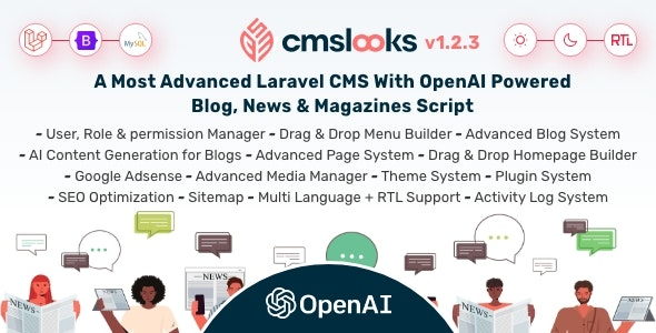 CMSLooks (v2.2.0) Laravel CMS With OpenAI Powered Blog, News & Magazines Script [Activated]