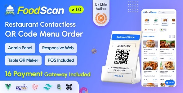 FoodScan (v1.8) Qr Code Restaurant Menu Maker and Contactless Table Ordering System with Restaurant POS