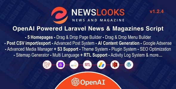 NewsLooks v1.2.4 OpenAI Powered Laravel News & Magazines Script [Activated]