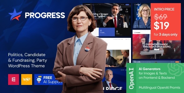 Progress v1.0 Politics, Candidate & Fundraising WordPress Theme [Activated]