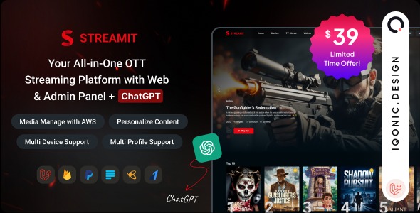Streamit Laravel v1.2.2 – Movie, TV Show, Video Streaming Platform With Laravel with ChatGPT