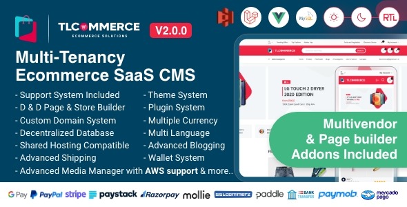 TLCommerce SaaS v2.2.0 – Laravel & VueJS Powered Multi-Tenancy Ecommerce SaaS CMS [Activated]