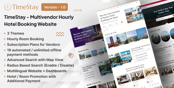 TimeStay v1.0 Multivendor Hourly Hotel Booking Laravel Website (SAAS) [Activated]