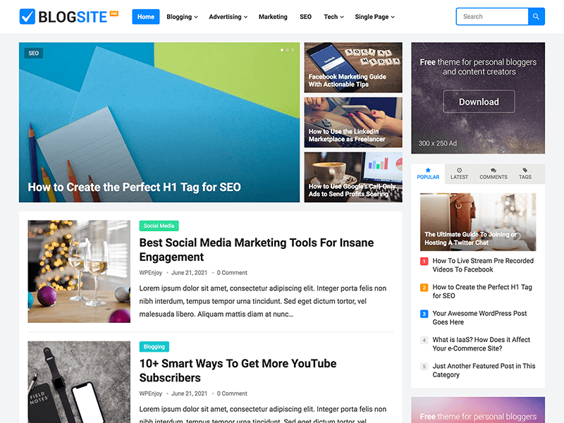 BlogSite Pro (v1.1.2) WPEnjoy Themes